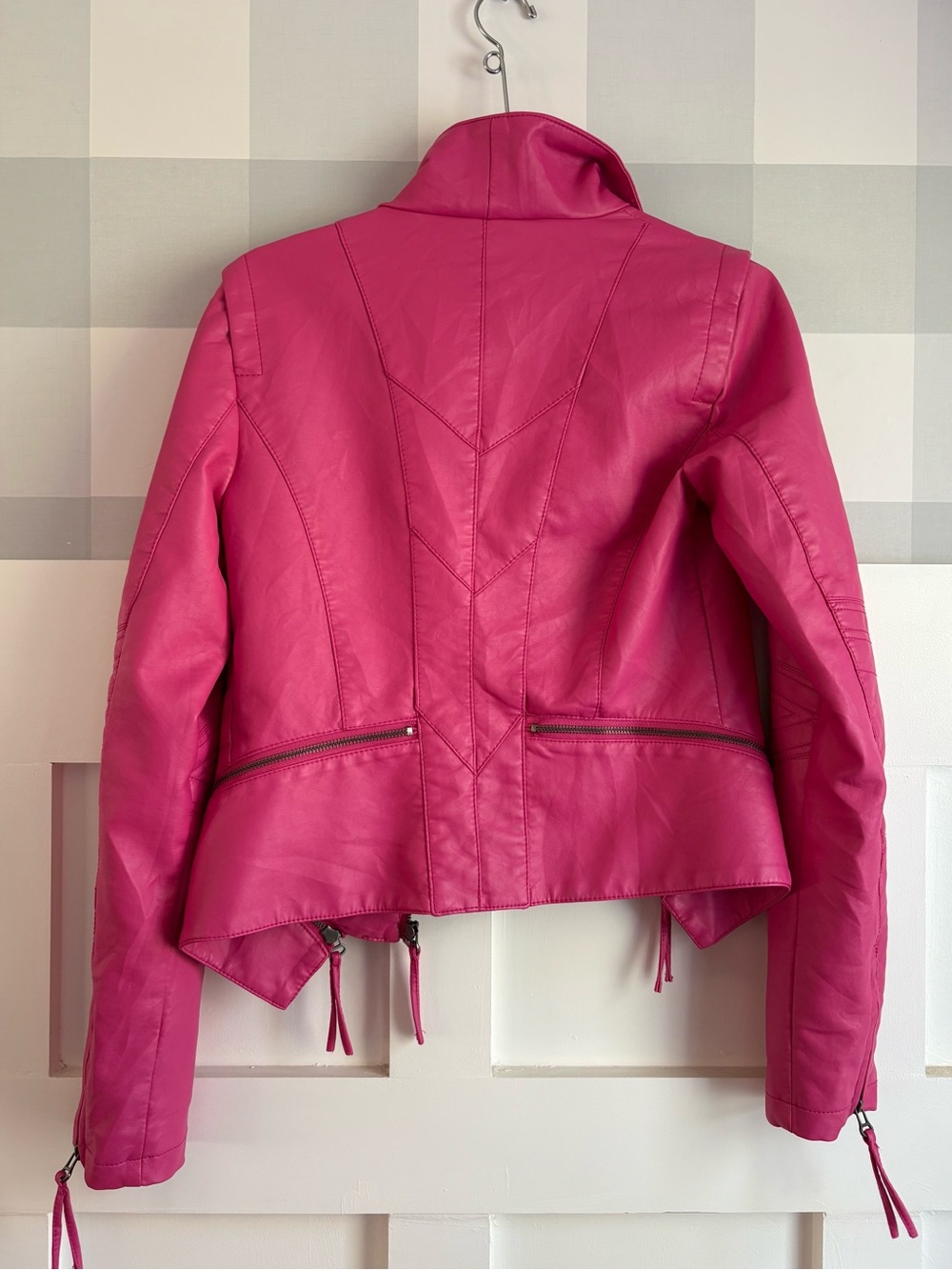 Lulu's Hot Pink Faux Leather Moto Jacket Small - Picture 7 of 10